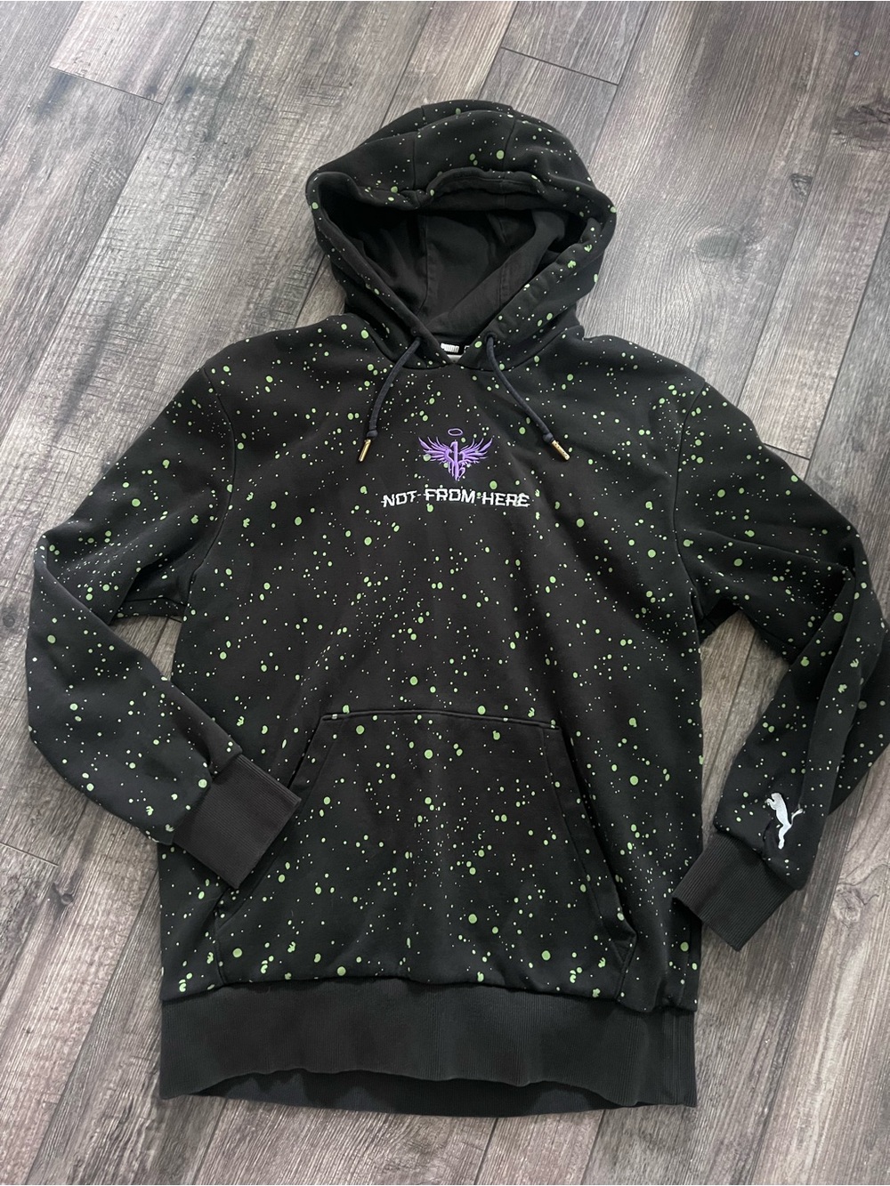 Puma Black hoodie with Green Splatter LaMelo Not from Here